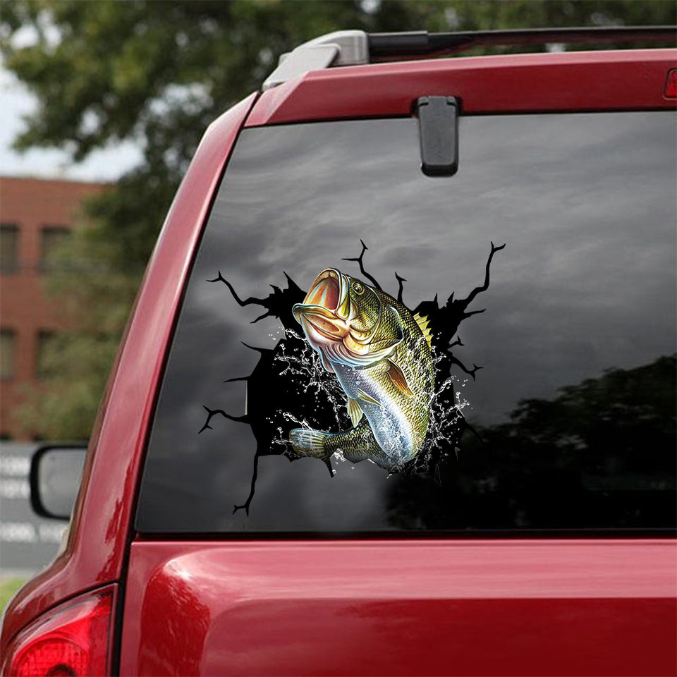 Bass Fish Crack Sticker Door Lovely Custom Sticker Labels Box Gift - Fishing die-cut waterproof vinyl sticker decal