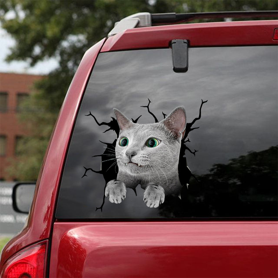 Russian Blue Cat Crack Sticker Custom Funny Anime Car Decals Mothers Day Presents - Cat Lovers die-cut waterproof vinyl sticker decal