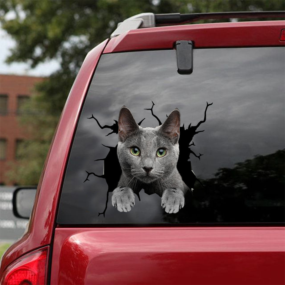 Russian Blue Cat Crack Decals For Windows Pretty Car Window Stickers Best Gifts For Men 2020 - Cat Lovers die-cut waterproof vinyl sticker decal