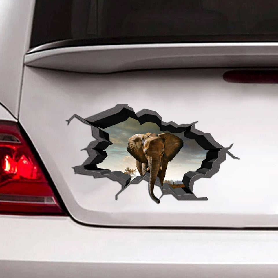 [sk0589-snf-tpa]-elephant-crack-car-sticker-animals-lover