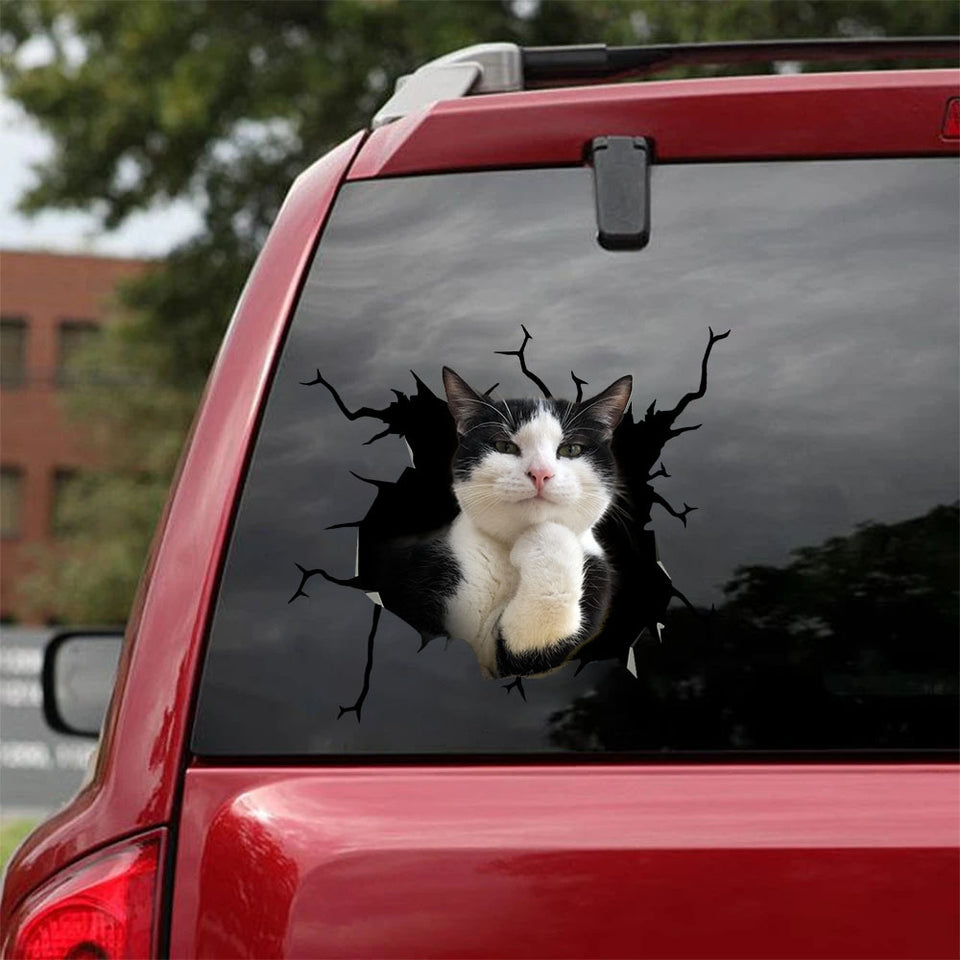 [ha0013-snf-lad]-tuxedo-crack-car-sticker-cats-lover