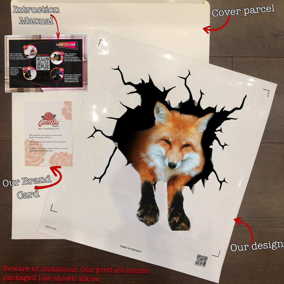 Fox crack die-cut waterproof vinyl sticker for car windows, laptops, tumblers, and water bottles