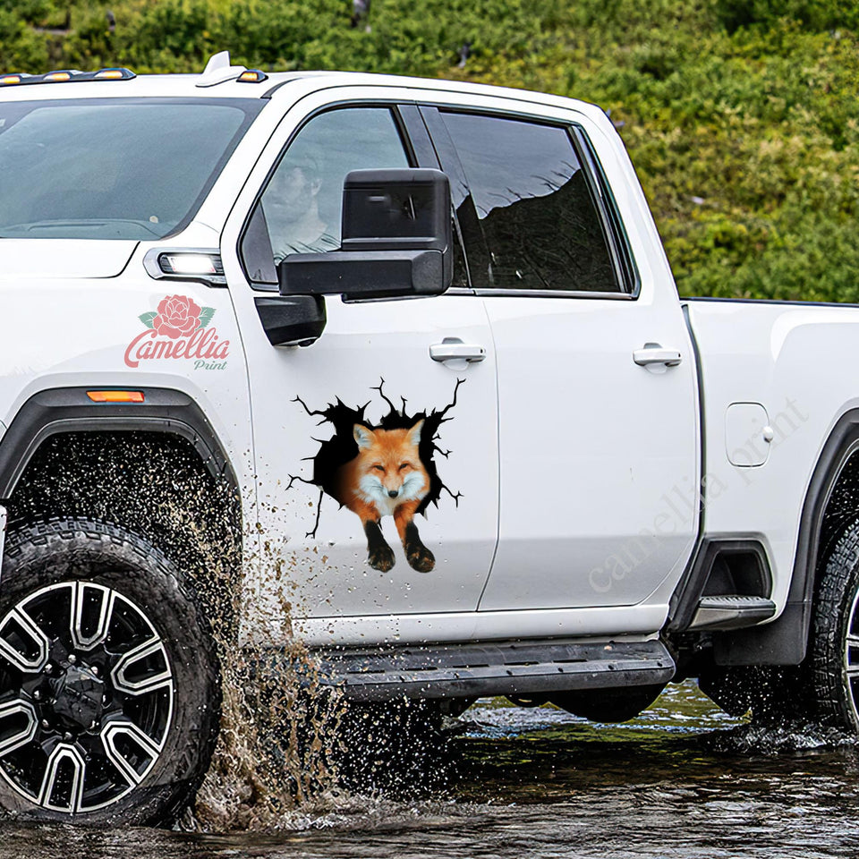 Fox crack die-cut waterproof vinyl sticker for car windows, laptops, tumblers, and water bottles