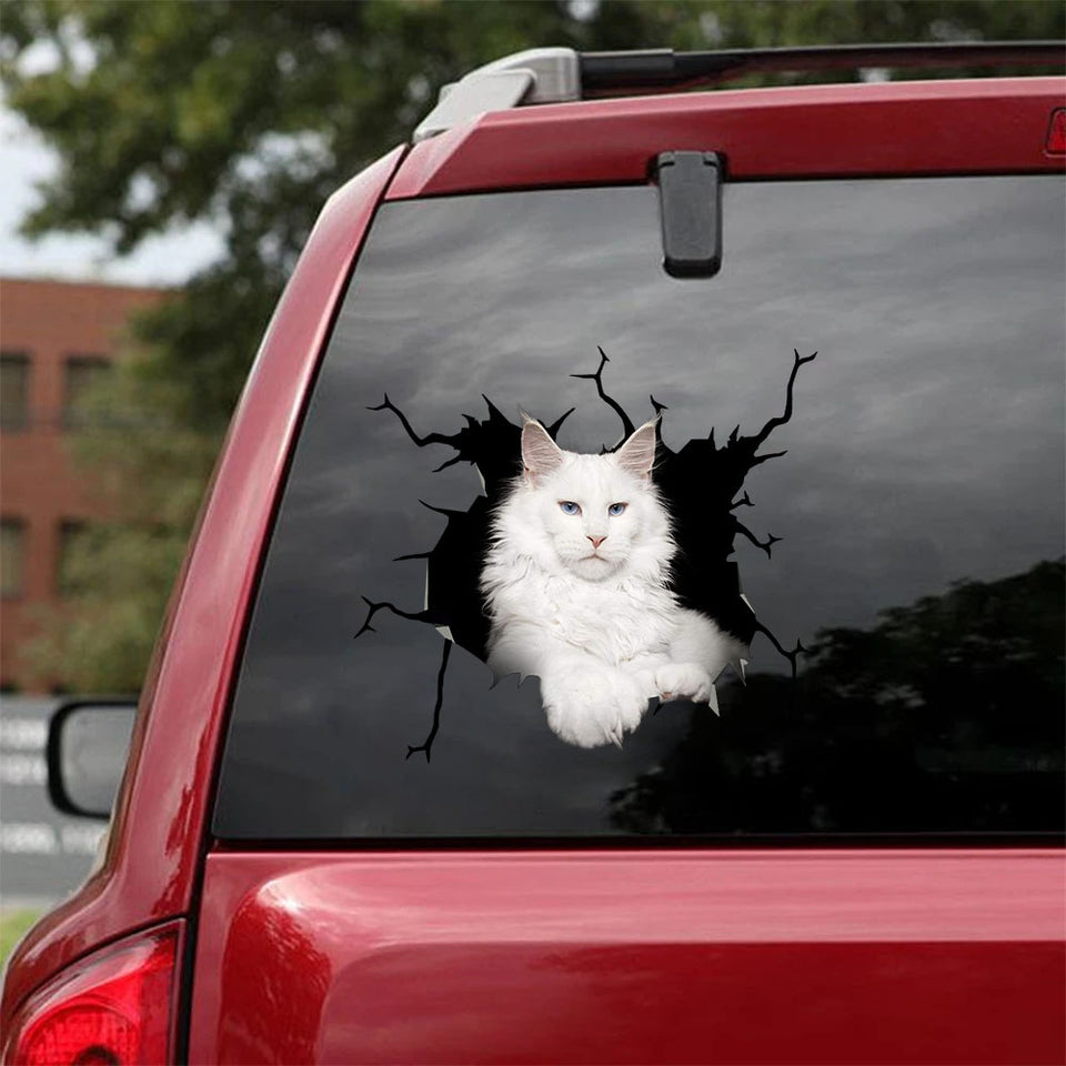 The Maine Coon Crack Stickers Happy Custom Vinyl Decals Box Gift - Cat Lovers die-cut waterproof vinyl sticker decal