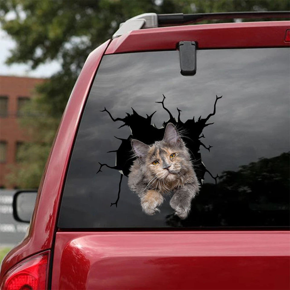 The Maine Coon Crack Stickers Custom Funny Jokes Custom Car Window Decals Gift Ideas - Cat Lovers die-cut waterproof vinyl sticker decal