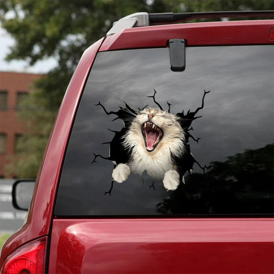The Maine Coon Crack Stickers Custom Funny Faces Laptop Stickers Gifts For Parents - Cat Lovers die-cut waterproof vinyl sticker decal
