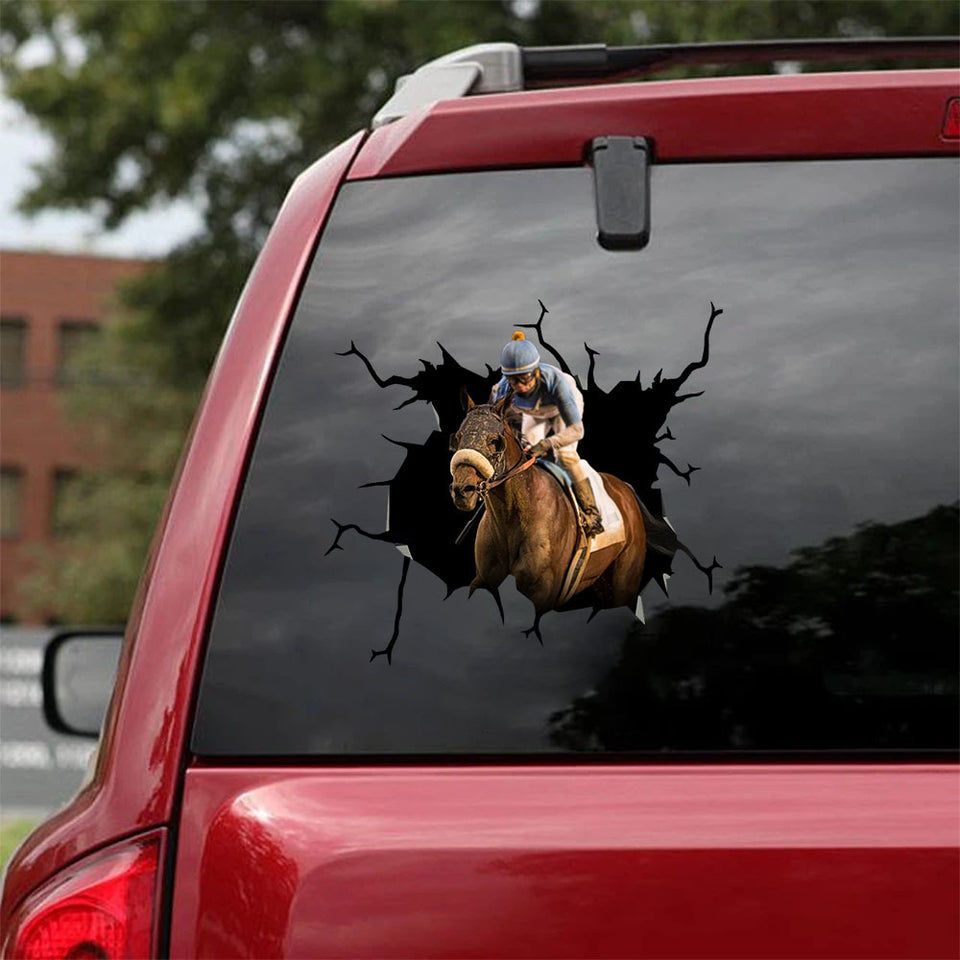 [ha0135-snf-ptd]-racing-horse-crack-car-sticker-