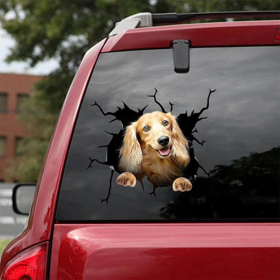 Long Haired Dachshund Crack Door Decal Funny Wall Decor Window Stickers Best Gift For Girlfriend - Dog Lovers die-cut waterproof vinyl sticker decal