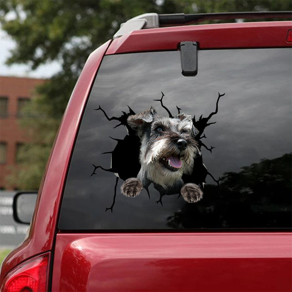 Schnauzer Crack Car Decal Custom Pretty Cute Vinyl Stickers For Cars Cool Gifts For Guys - Dog Lovers die-cut waterproof vinyl sticker decal