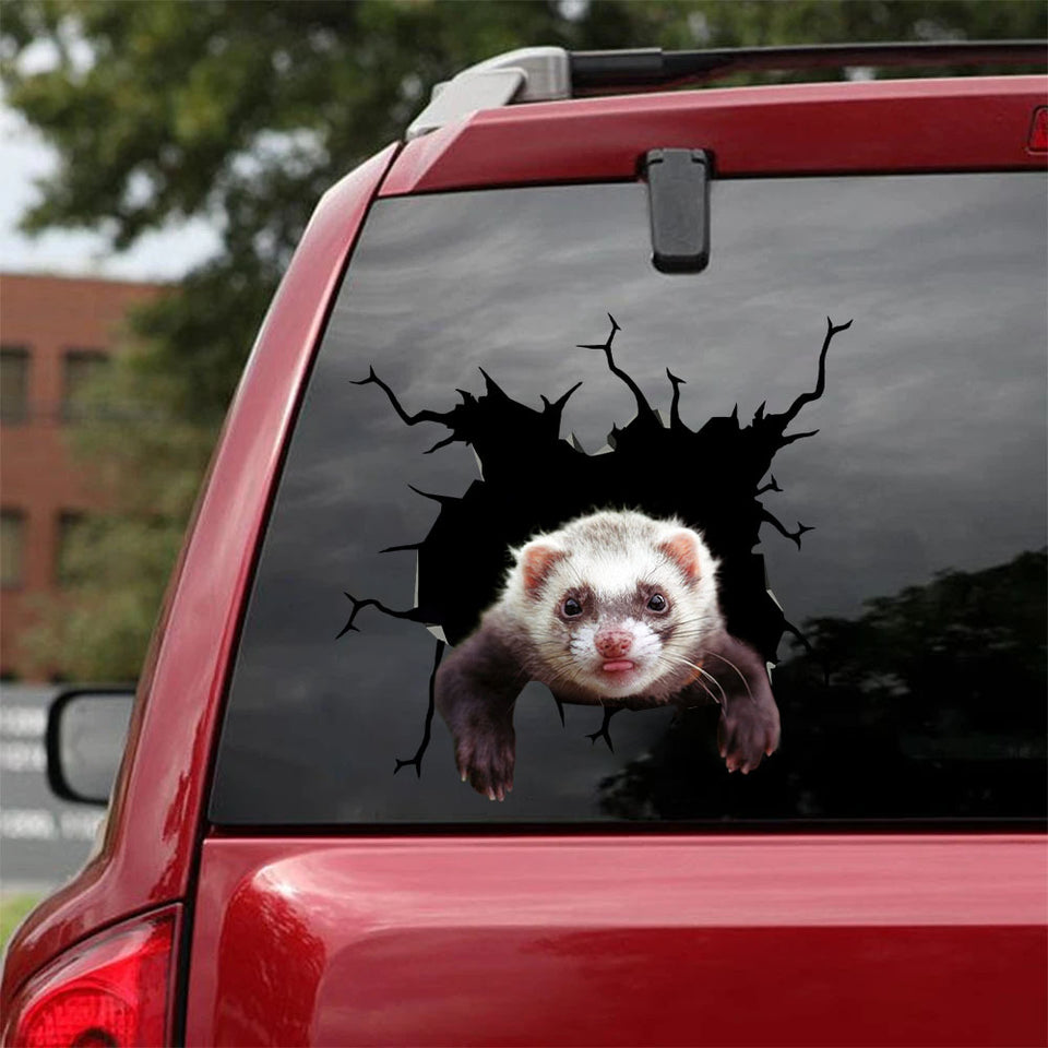 [ha0201-snf-lad]-ferret-crack-car-sticker-ferrets-lover