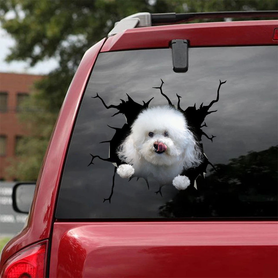Bichon Frise Crack Sticker Car Window Pretty Cute Vinyl Labels Gifts For Coffee Lovers - General die-cut waterproof vinyl sticker decal