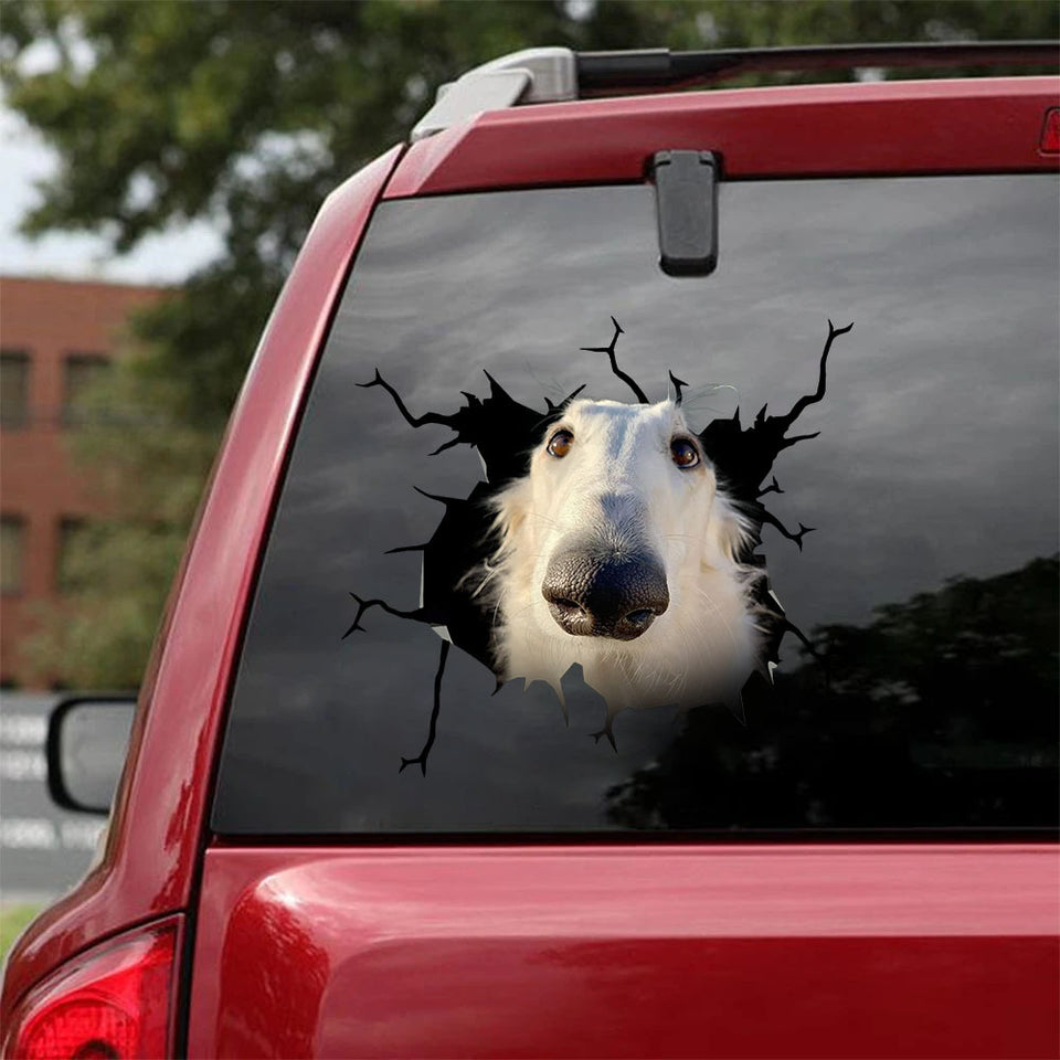 Borzoi Crack Door Decal Hot Window Decals For Business Birthday Present Ideas - Dog Lovers die-cut waterproof vinyl sticker decal