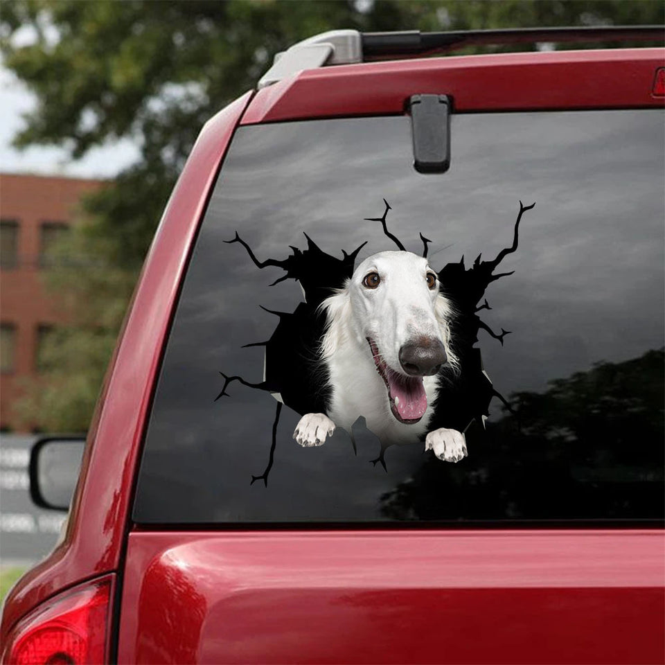 Borzoi Crack Decal For Car Window Funny Wall Decor Brand Stickers Christmas Gift Box - Dog Lovers die-cut waterproof vinyl sticker decal