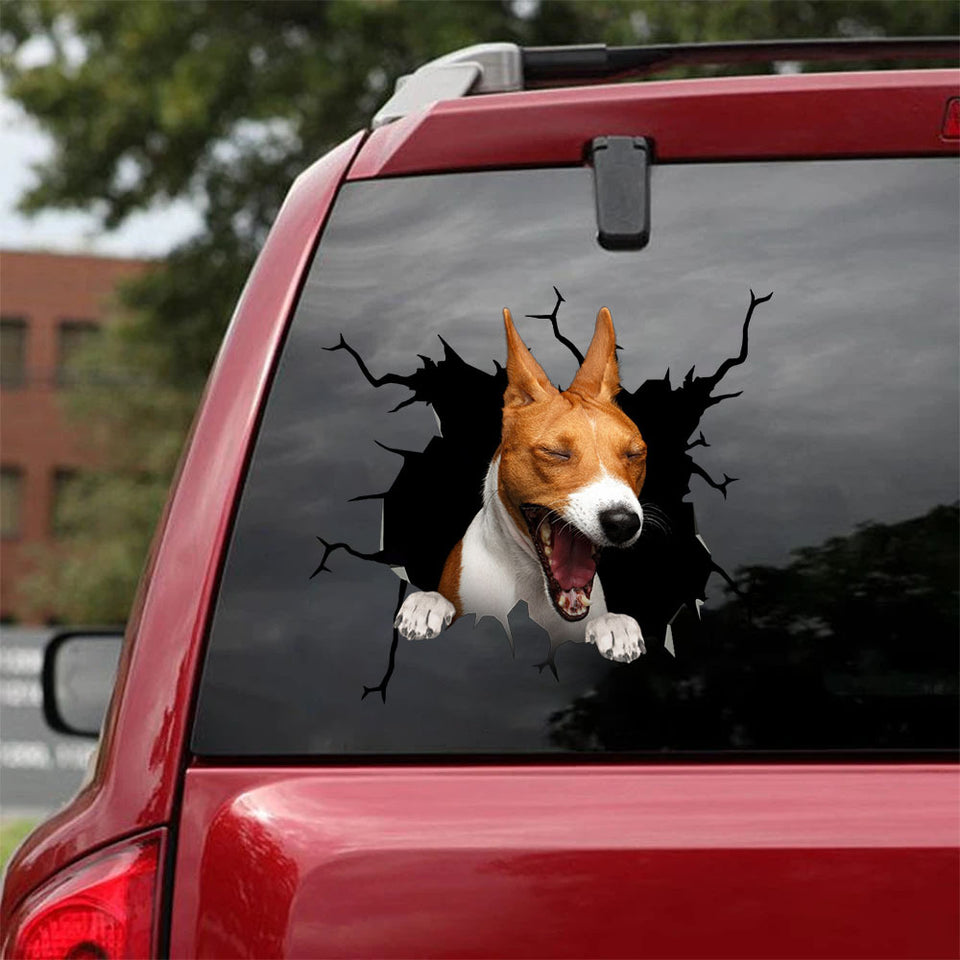 Basenji Crack Decal Car Humor Custom Vinyl Stickers Christmas Gifts - General die-cut waterproof vinyl sticker decal