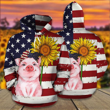 US Flag Sunflower Pig Hoodie & Legging