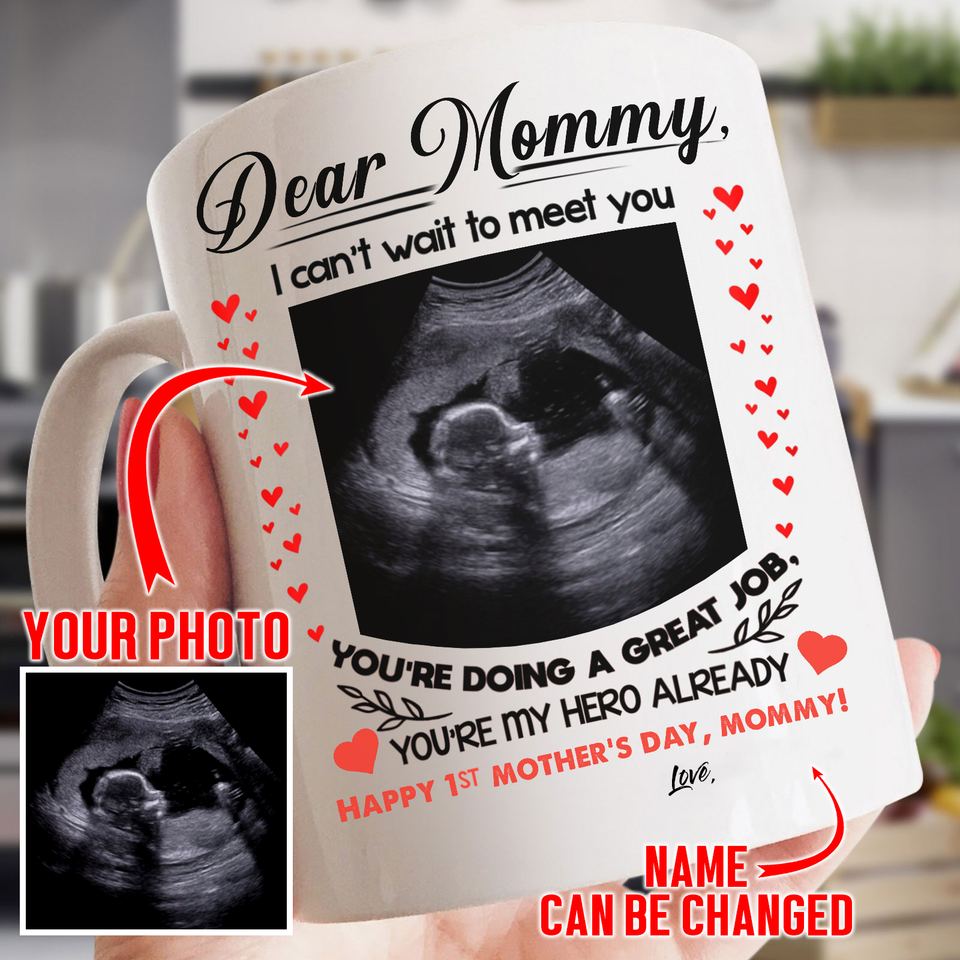 Dear Mommy pregnancy custom mug with vibrant sublimation print on 11oz ceramic