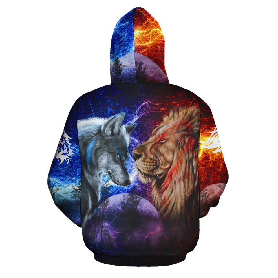 [sk0439-auh-ptd] lion Wolf 3D Unisex Hoodies - Camellia Print