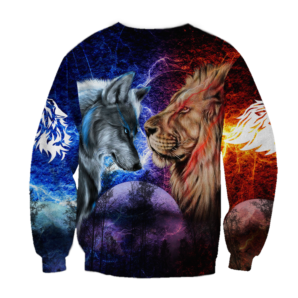 [sk0439-auh-ptd] lion Wolf 3D Unisex Hoodies - Camellia Print