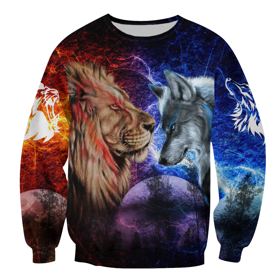 [sk0439-auh-ptd] lion Wolf 3D Unisex Hoodies - Camellia Print