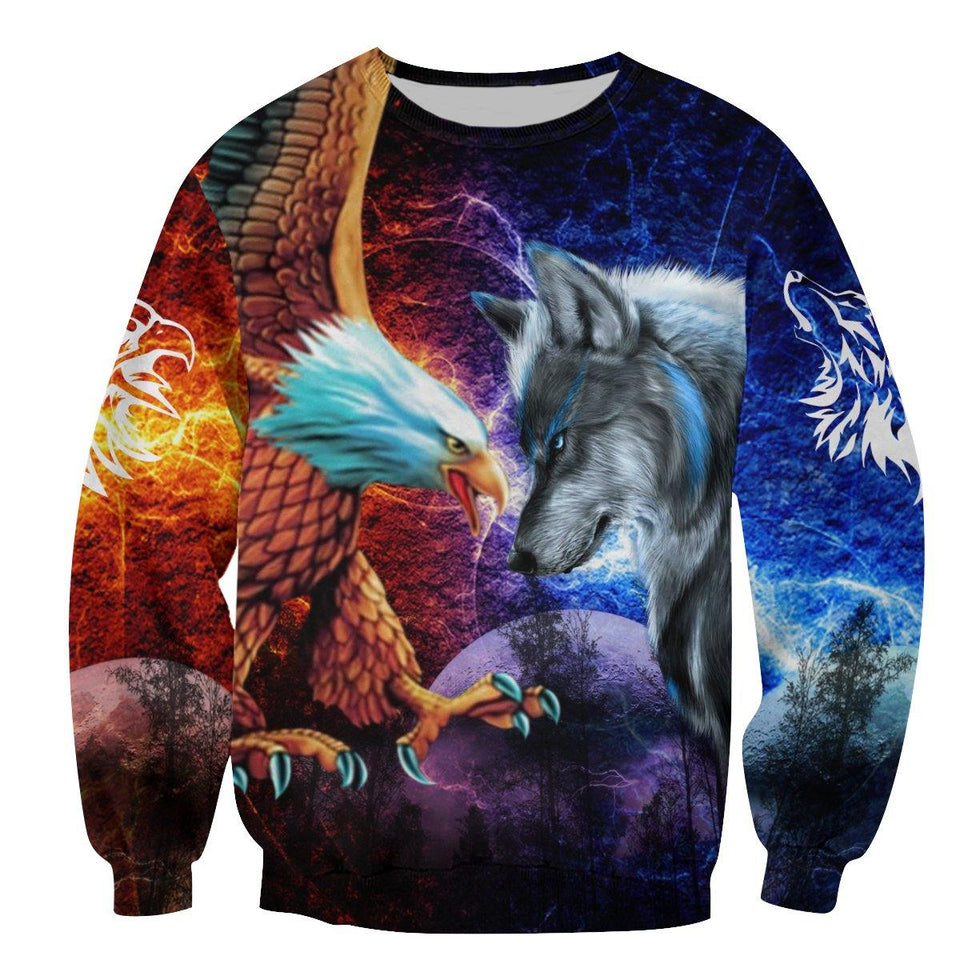 [sk0443-auh-ptd] EAGLE Wolf 3D Unisex Hoodies - Camellia Print
