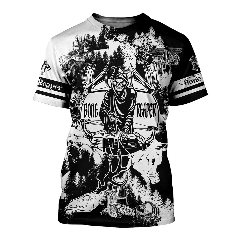 PL444 BONE REAPER BLACK AND WHITE 3D ALL OVER PRINTED SHIRTS