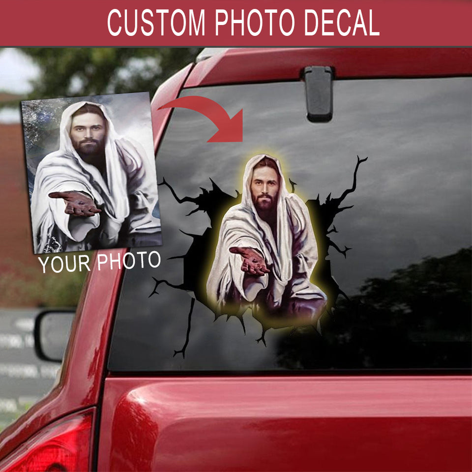 Personalized Your Photo Crack Sticker Jesus Decals Your Cute Jeans Waterproof Labels For Bottles Anniversary Gifts For P - Faith / Religious die-cut waterproof vinyl sticker decal