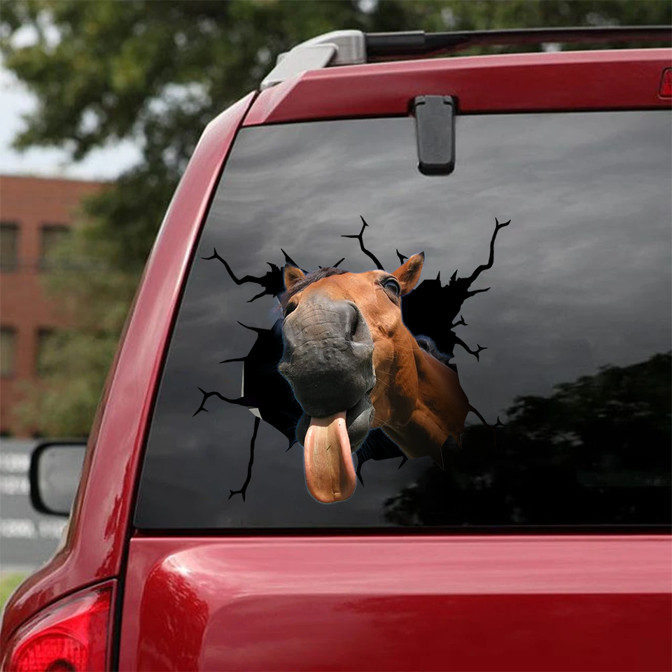 [sk0350-snf-ptd] Horse Crack Car Sticker animals lover - Camellia Print