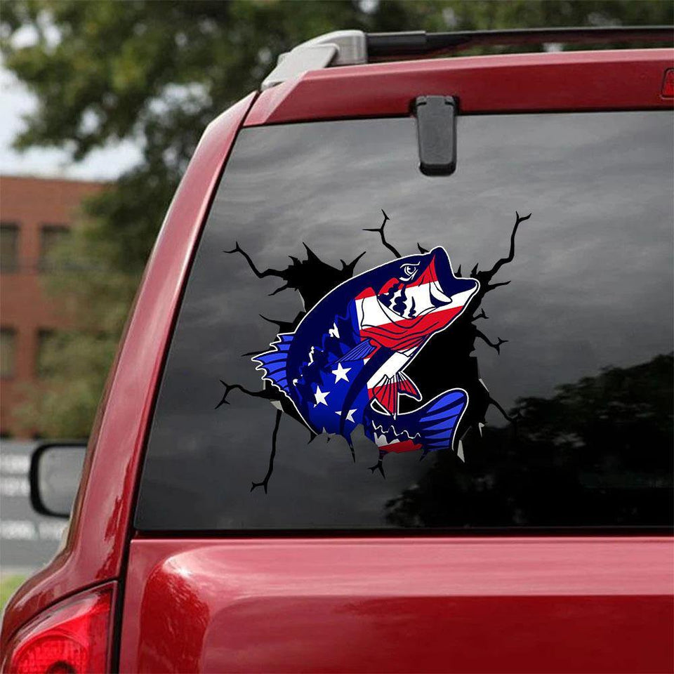[sk0362-snf-hnd] Bass Fishing Crack Car Sticker Fishing lover - Camellia Print