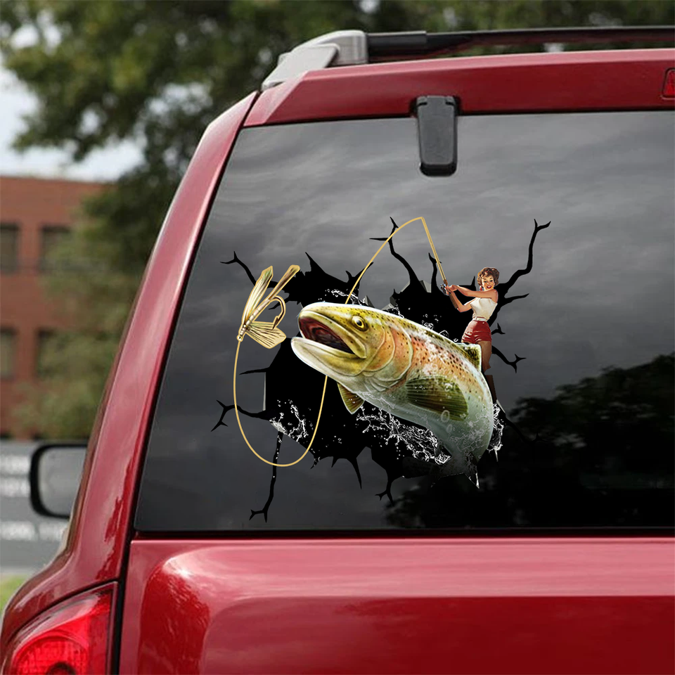[sk0537-snf-hnd]-fly-fishing-women-crack-car-sticker-fishing-lover