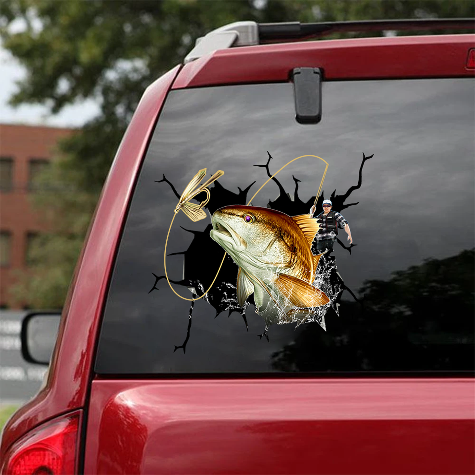 [sk0553-snf-hnd]-bull-redfish-men-crack-car-sticker-fishing-lover