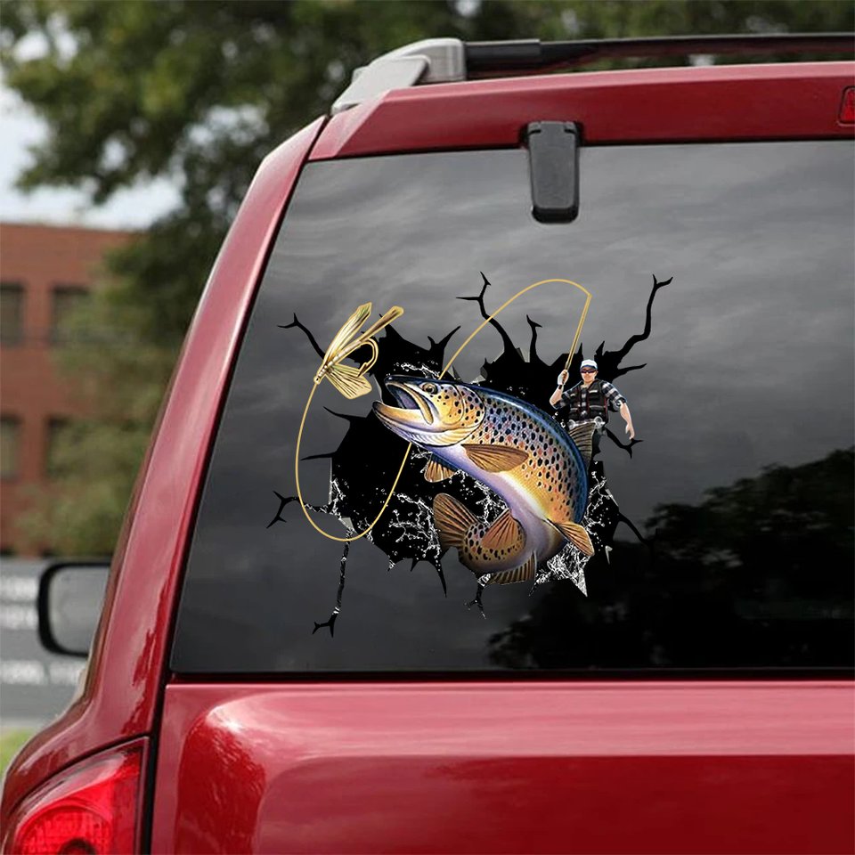 [sk0558-snf-hnd]-brown-trout-men-crack-car-sticker-fishing-lover