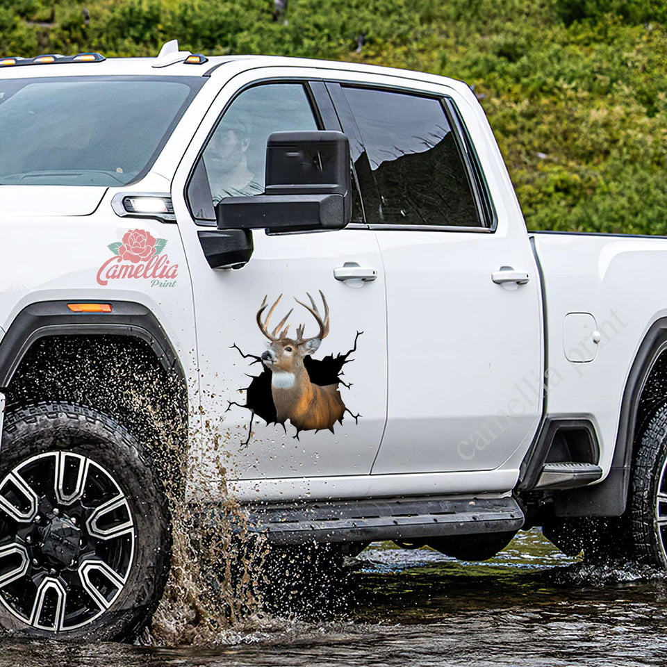 White Tail Deer Crack Sticker Box Nice Window Stickers