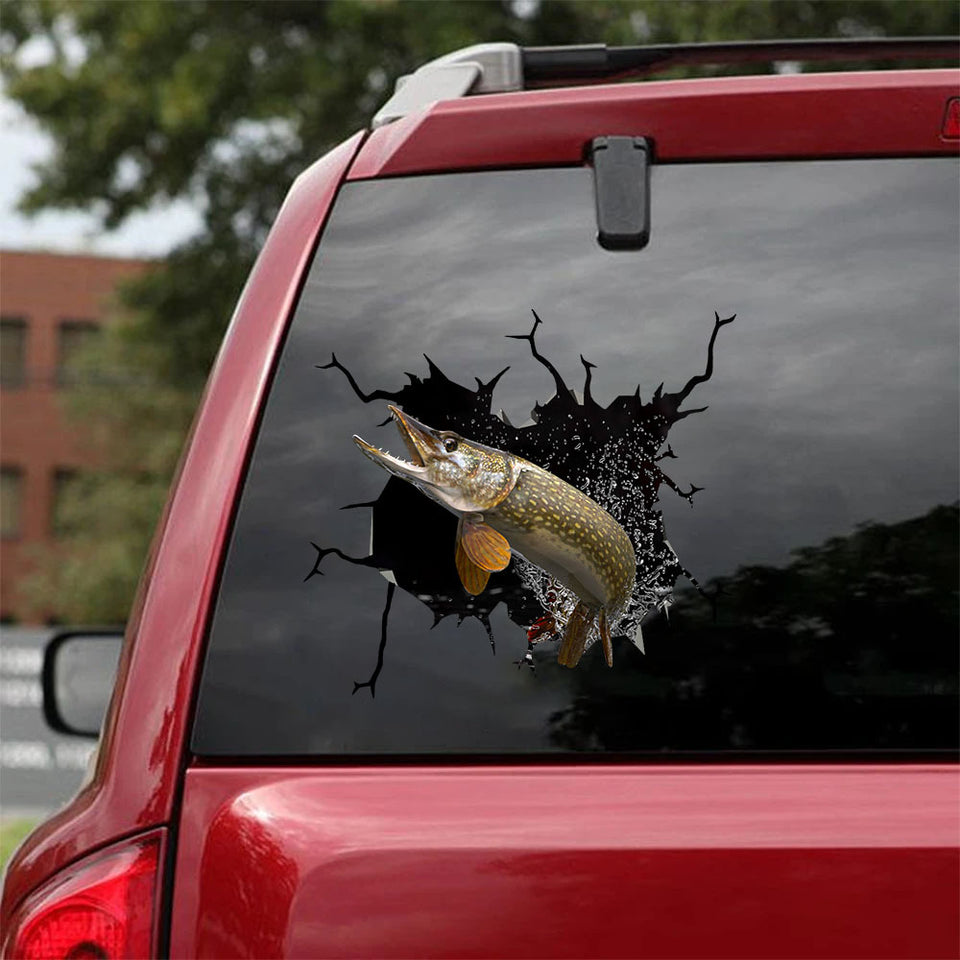 [sk0805-snf-ptd]-pike-fishing-crack-sticker-fishing-lover