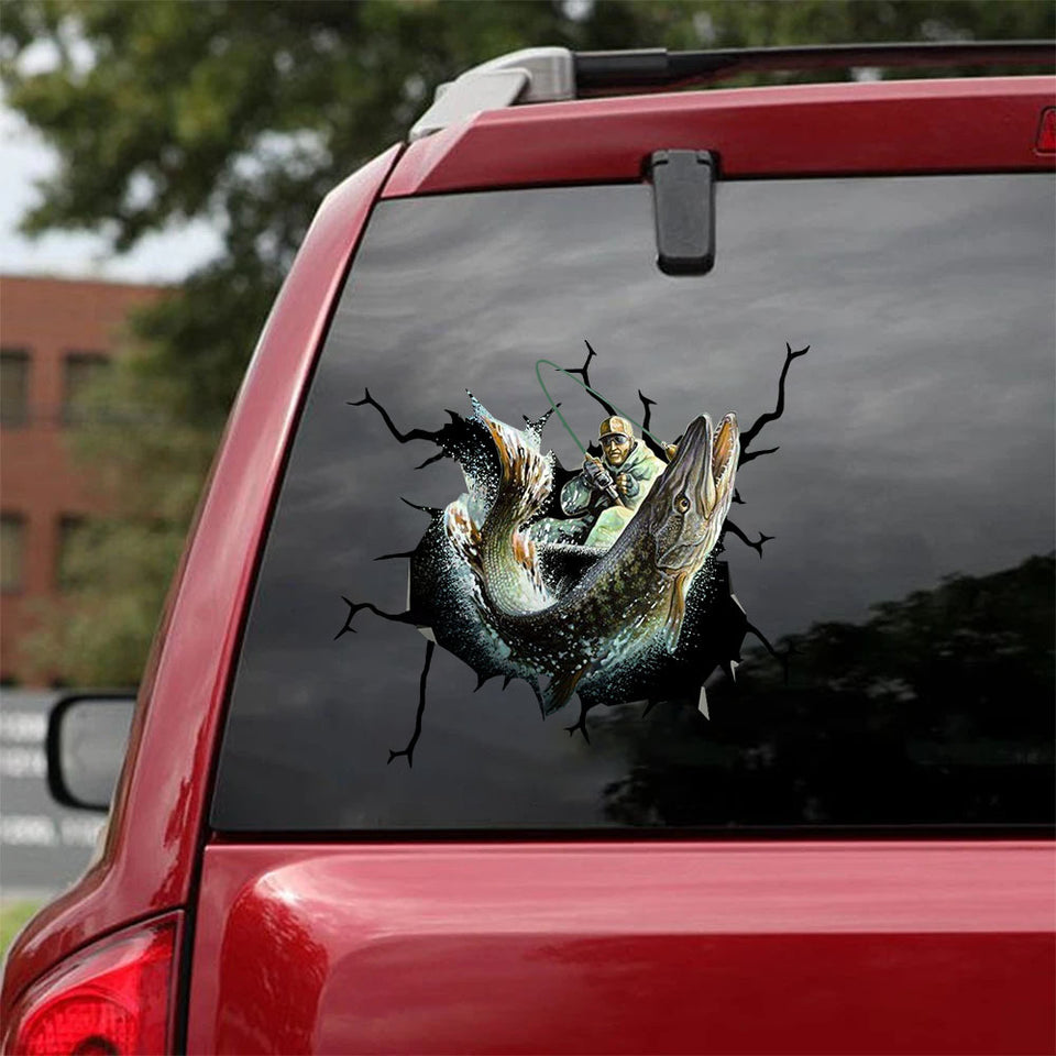 [sk0806-snf-ptd]-pike-fishing-crack-sticker-fishing-lover