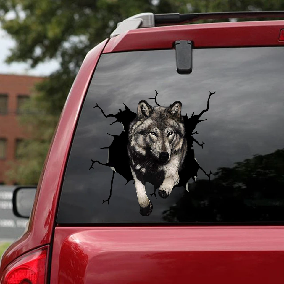 [sk0867-snf-lad]-wolf-crack-sticker-animals-lover