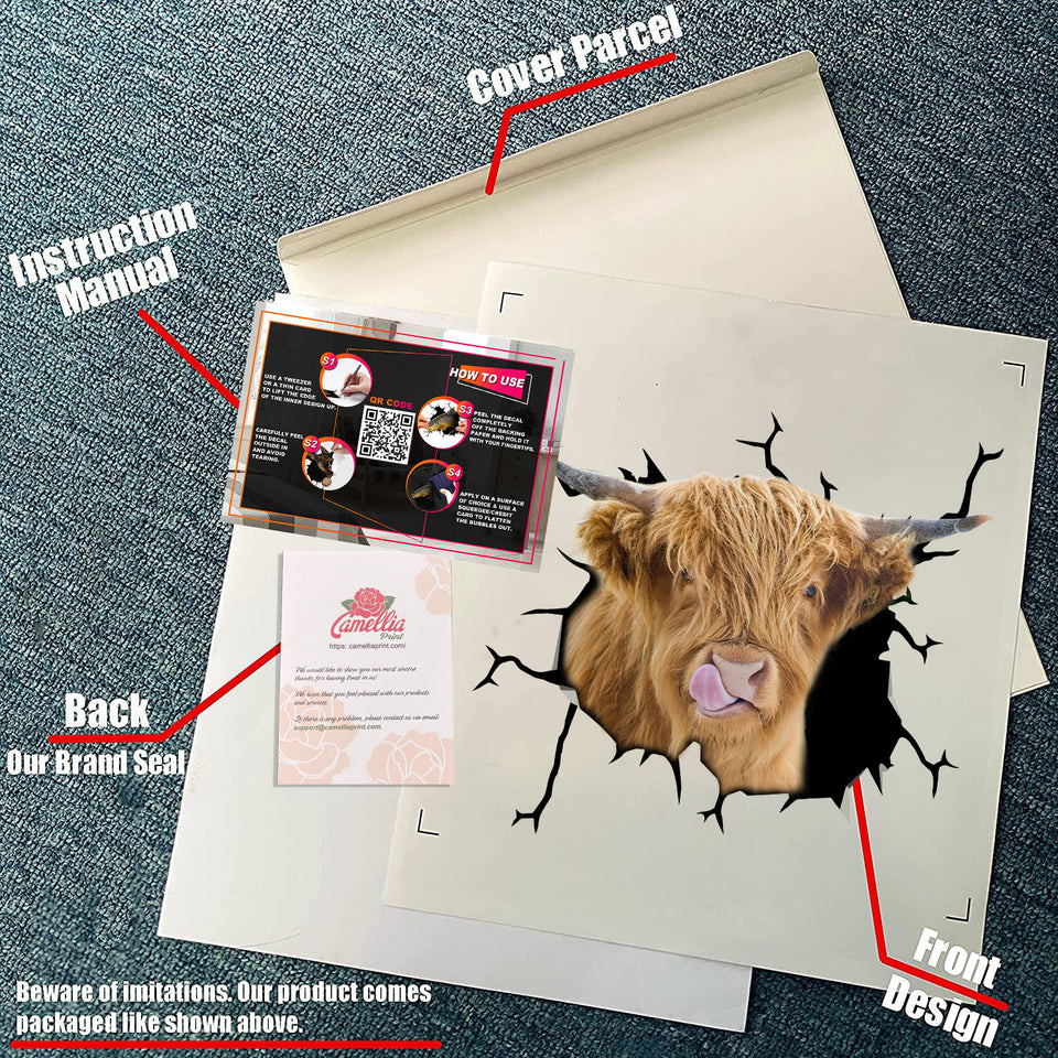 Highland Cow Crack Decal for Wall Super Cute Custom Sticker