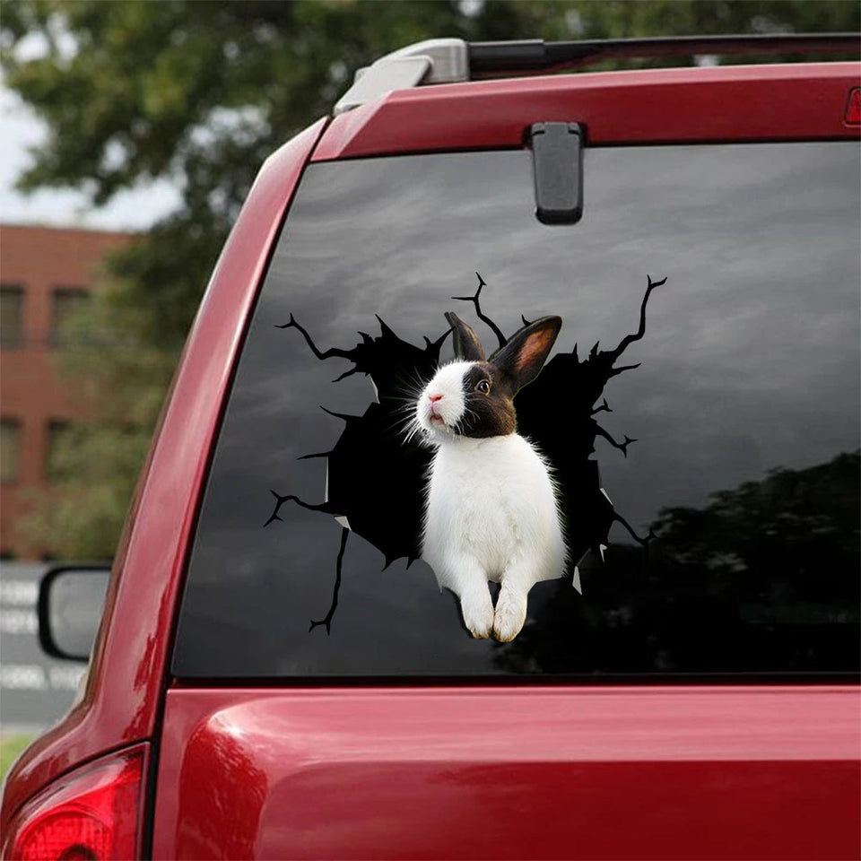 [sk1545-snf-tnt]-rabbit-crack-car-sticker-animals-lover
