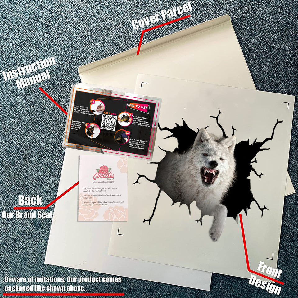 Wolf crack sticker in a lovely 3D design for water bottles, laptops, and other smooth surfaces