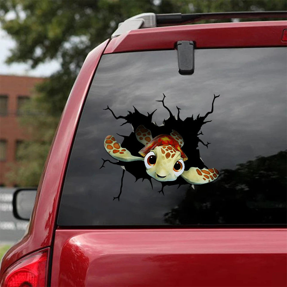 [sk1933-snf-ptd]-comic-turtle-crack-sticker-sea-animals-lover