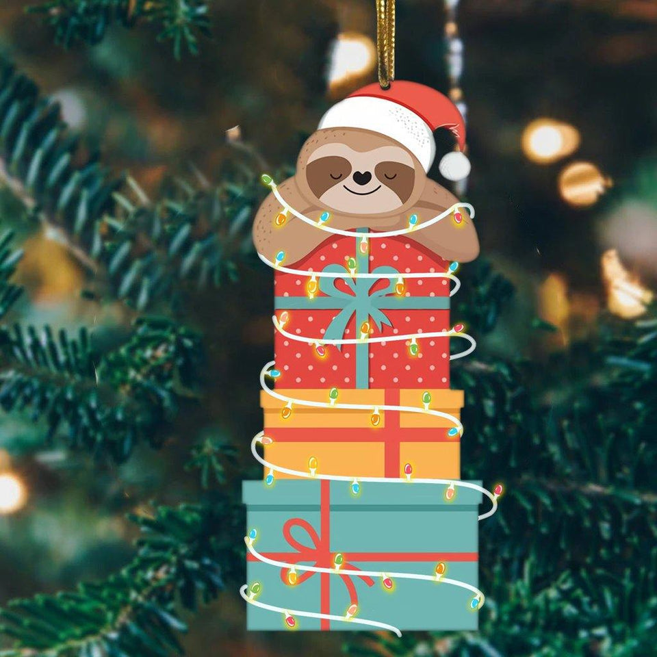 [sk0085-pw-ornm-tpa] Ornament Sloth Gift For Christmas Decorate The Pine Tree - Camellia Print