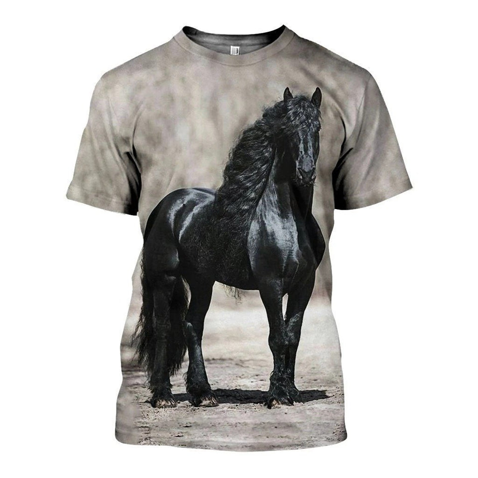 3D All Over Printed Black Horse Shirts