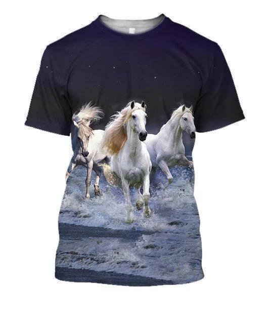 3D All Over Printing White Horse Shirt