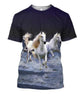 3D All Over Printing White Horse Shirt