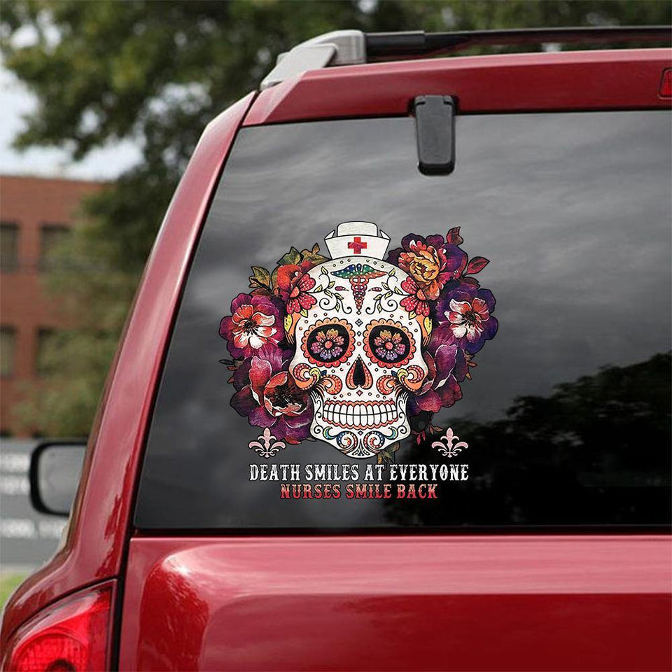 [sk0376-snf-tnt] Skull Nurses Car Sticker - Camellia Print
