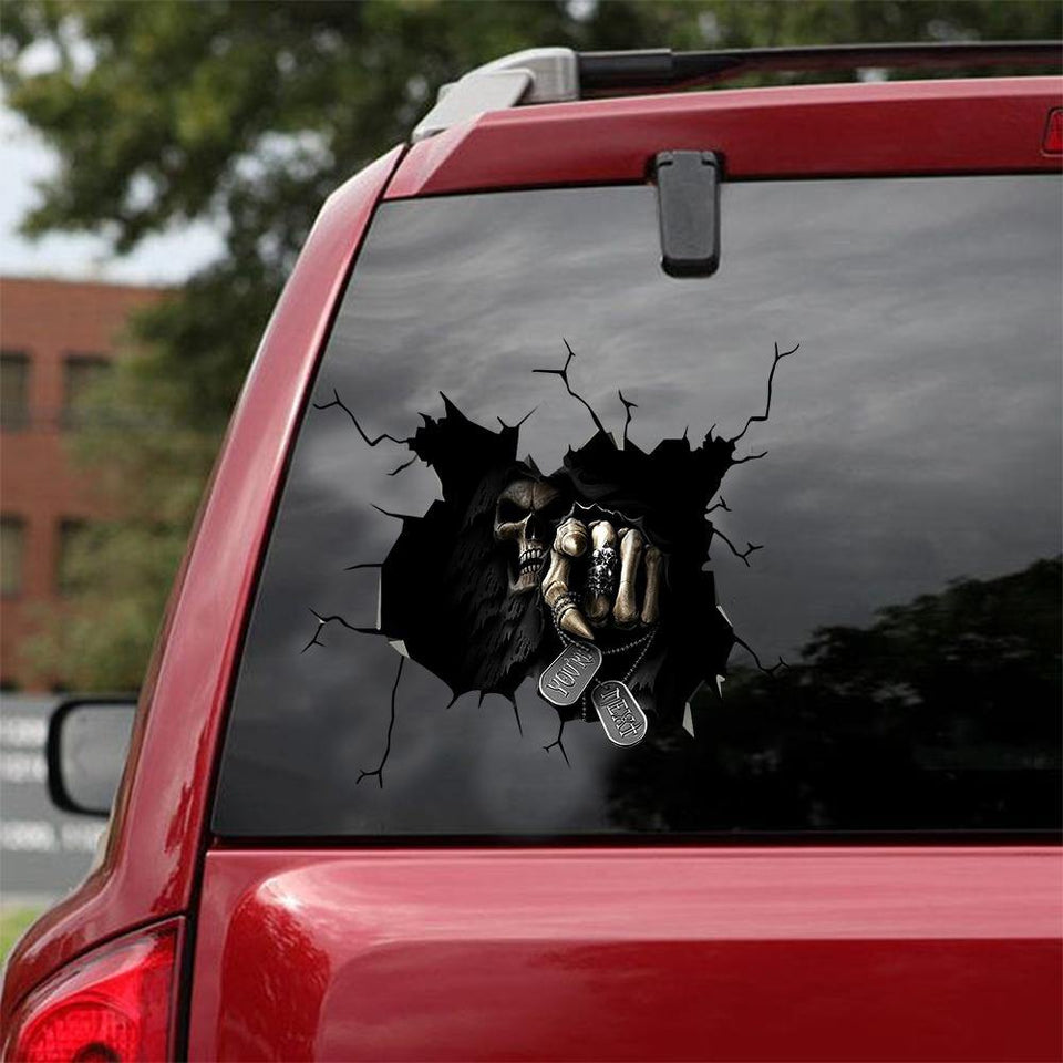 [sk0222-snf-tnt] Skull Crack Car Sticker Lover - Camellia Print