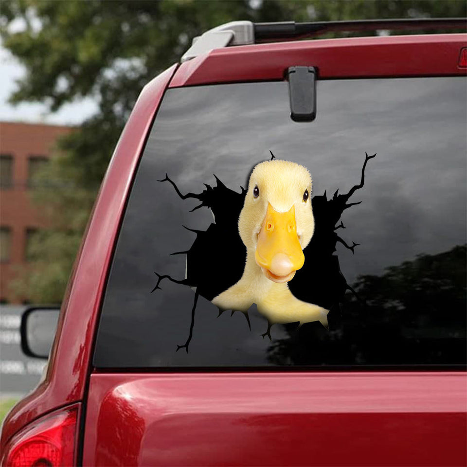 [sk1345-snf-tpa]-yellow-duck-crack-sticker-duck-lover