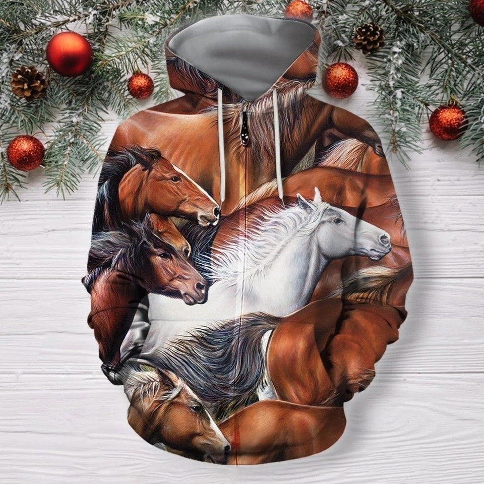 3D All Over Printing Horse Run Hoodie