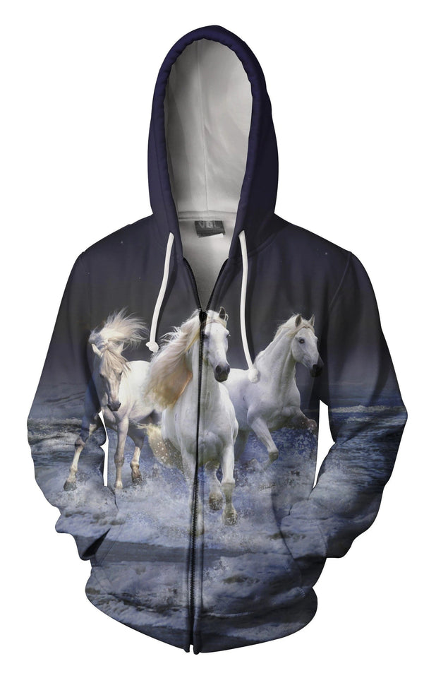 3D All Over Printing White Horse Shirt