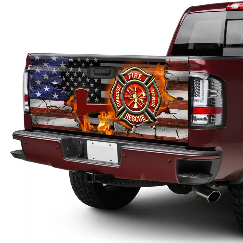 Firefighter American truck Tailgate Decal Sticker Wrap Tailgate Wrap Decals For Trucks