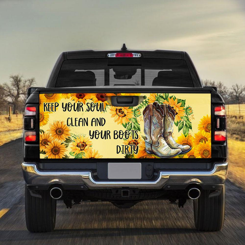 Sunflower Keep Your Soul Clean Your Boots Dirtruck Tailgate Decal Sticker Wrap Tailgate Wrap Decals For Trucks